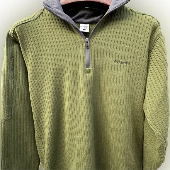 Columbia Olive 1/4 Zip Sweater Workwear Gorpcore Outdoor Hiking Long Sleeve - Picture 2 of 9